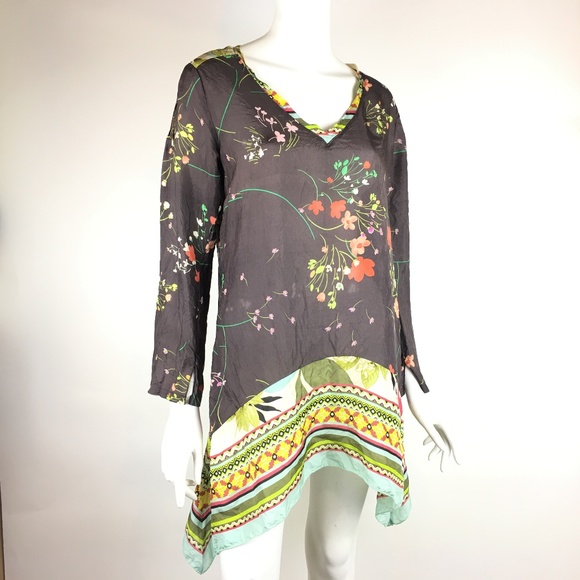 Johnny‎ Was Silk Tunic Dress Multicolor Floral XS - Picture 1 of 8